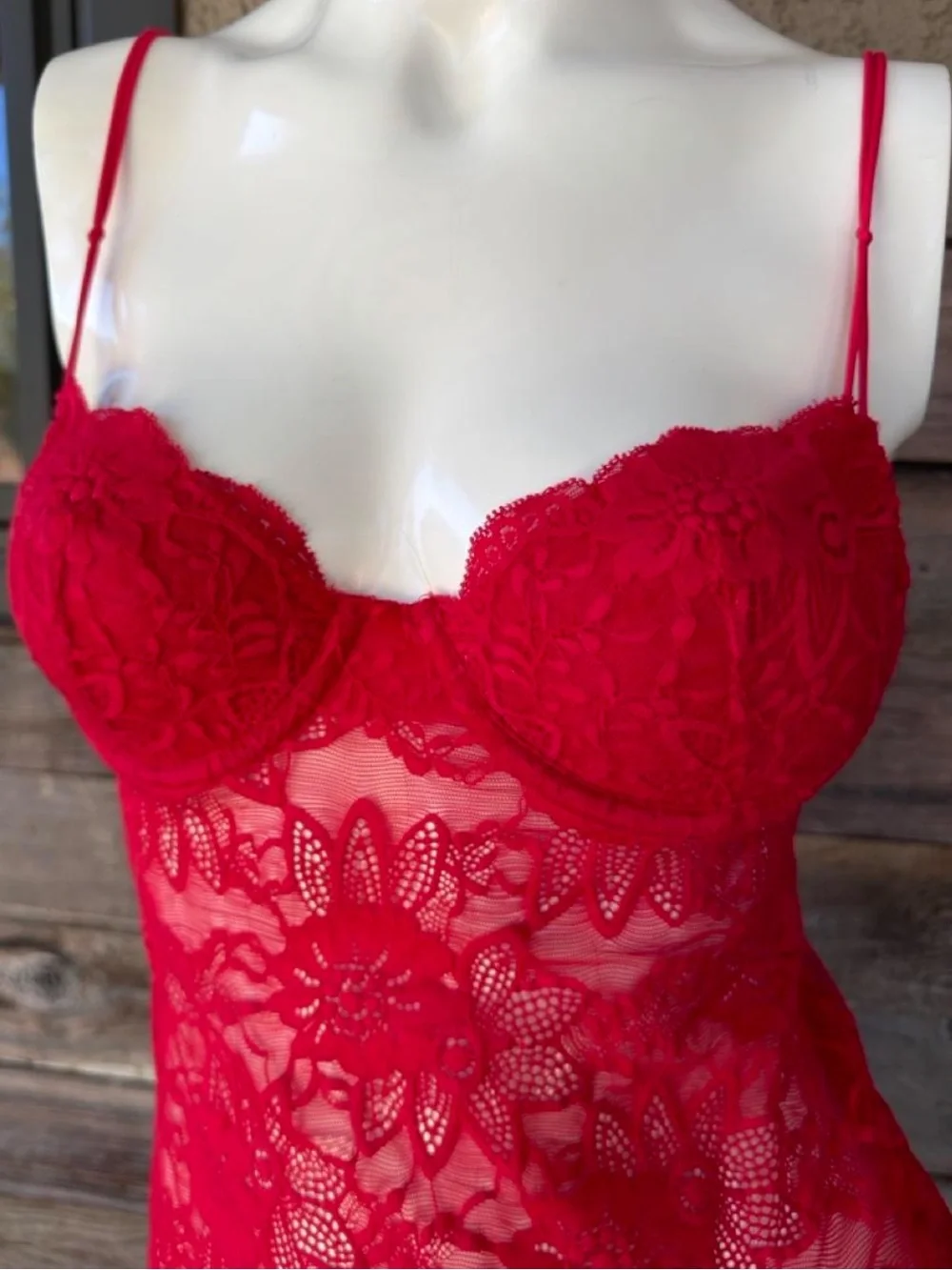 Y2K Victoria's Secret Red Silk & Lace Chemise 34B